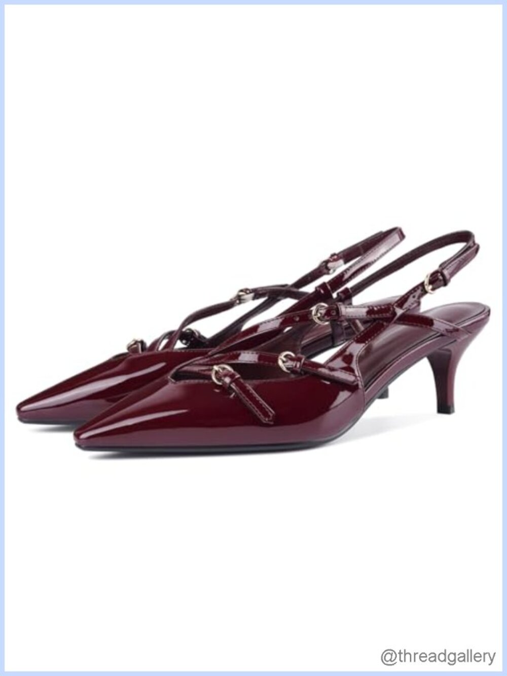 Womens Pointed Toe Slingback Kitten Heels Pumps Buckle Adjustable Strap